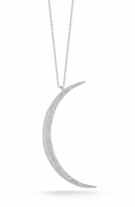 Crystal Crescent Moon Pendant Necklace