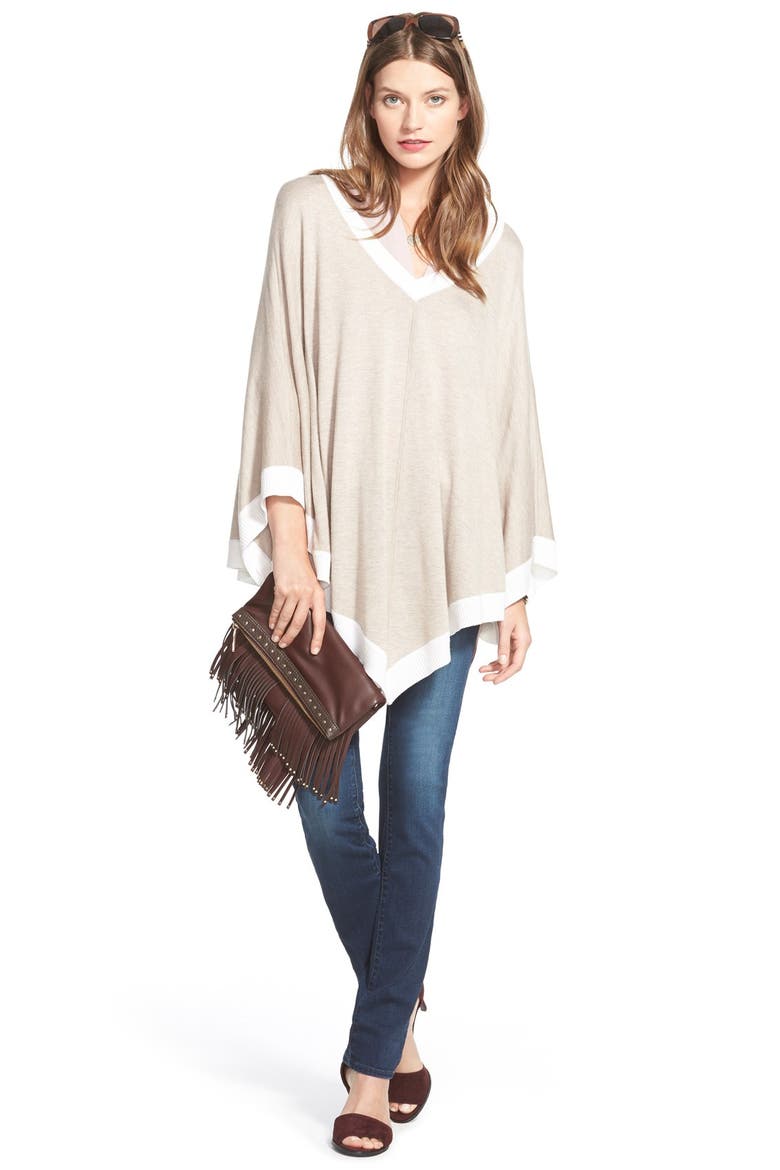 Colorblock Poncho, Alternate, color, BLACK