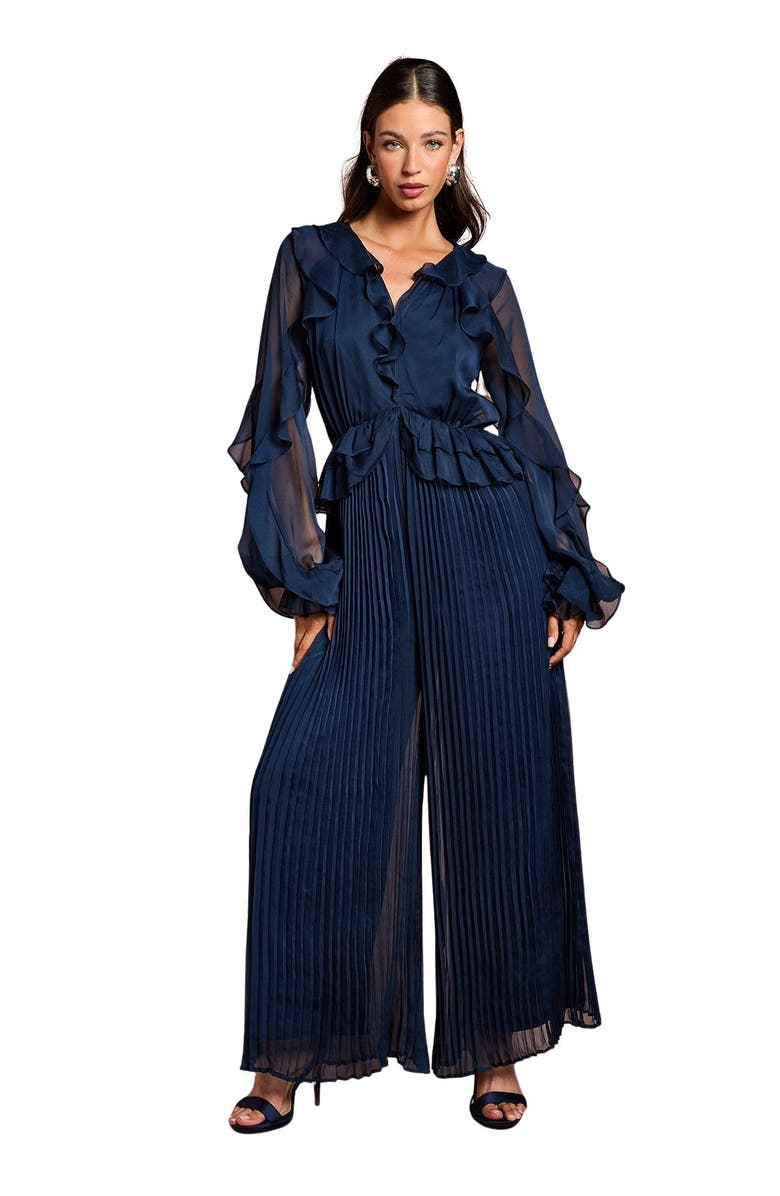 Coast Soft Chiffon Frill Jumpsuit, Main, color, Navy