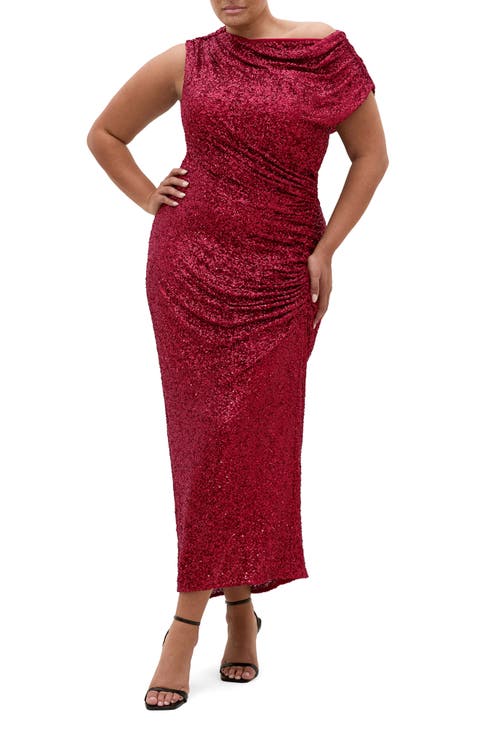 Sequin Star One-Shoulder Maxi Gown