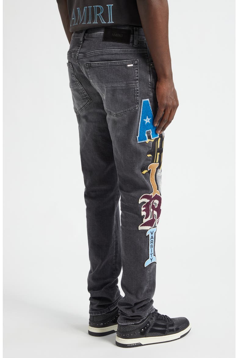 Varsity Patch Rip & Repair Skinny Jeans, Alternate, color, BLACK SAND