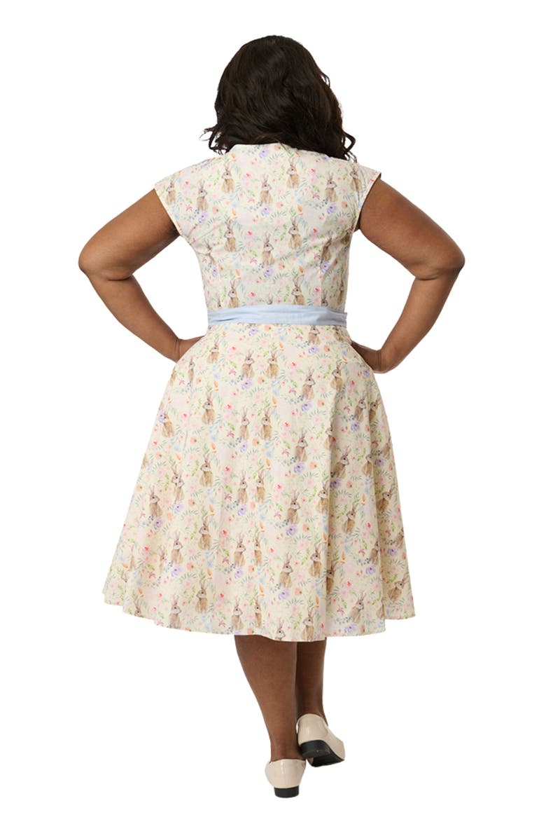 Unique Vintage Plus Size 1950s Hedda Swing Dress, Alternate, color, Cream Bunny Print