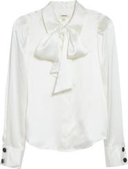 L'AGENCE Honey Silk Tie Neck Button-Up Shirt