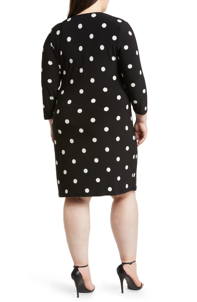 Anne Klein Polka Dot Classic Wrap Dress, Alternate, color, Anne Black/ Anne White