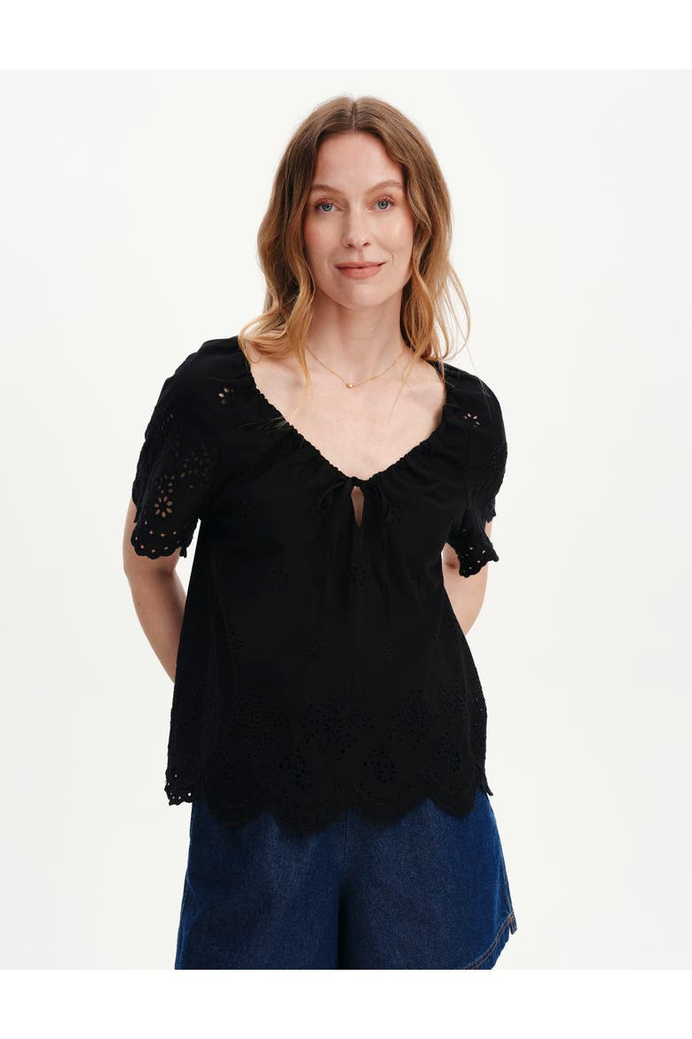 Ruthie Embroidered Cotton Drawstring Top, Main, color, Black