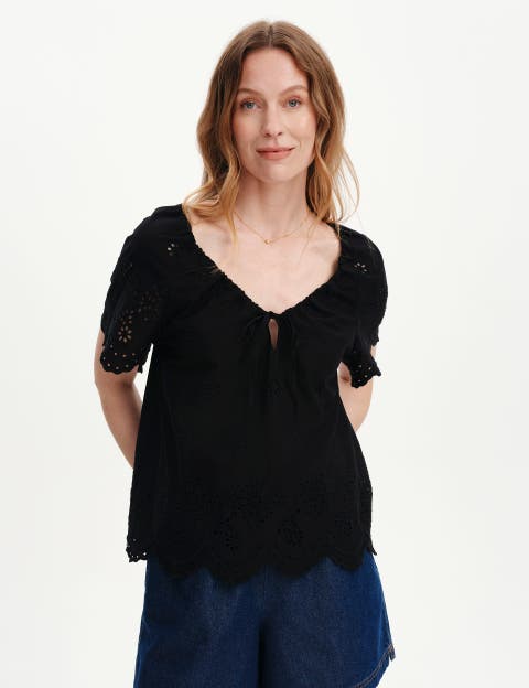 Ruthie Embroidered Cotton Drawstring Top