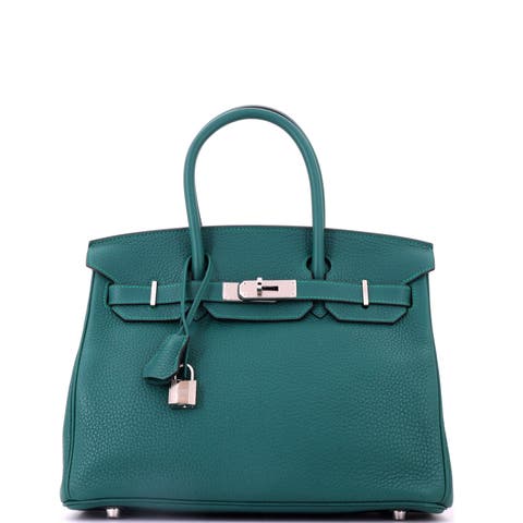 Birkin Handbag Green Clemence with Palladium Hardware 30