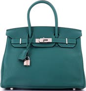 Pre-Owned Hermes Birkin Handbag Green Clemence with Palladium Hardware 30