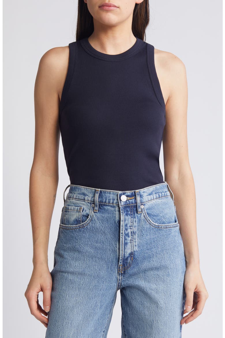 Jordyn Stretch Sleeveless Pima Cotton Rib Top, Main, color, NAVY