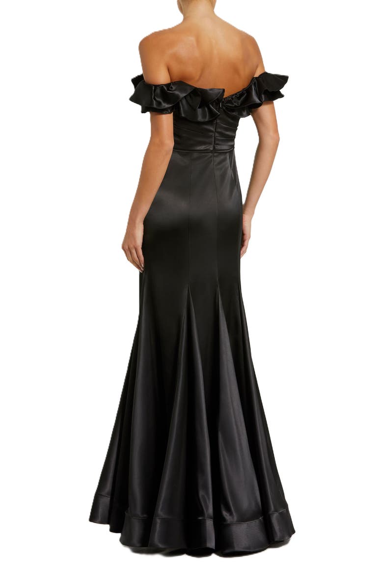 Satin Ruffle Off the Shoulder Mermaid Gown, Alternate, color, Black