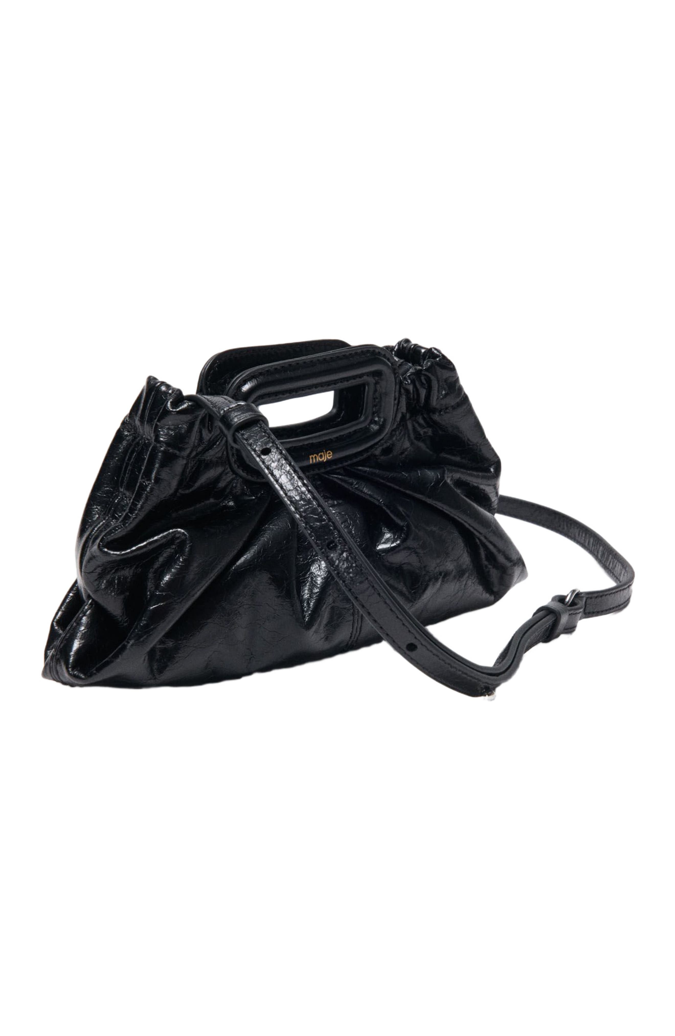 maje Crackled leather Milpli mini Clutch, Alternate, color, Black