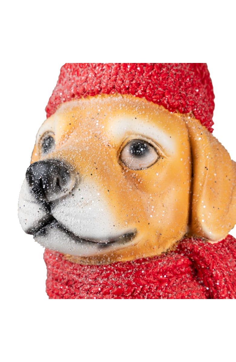 Northlight Glittery Dog with Gift Wearing Scarf and Hat Christmas Decoration - 15", Alternate, color, Beige