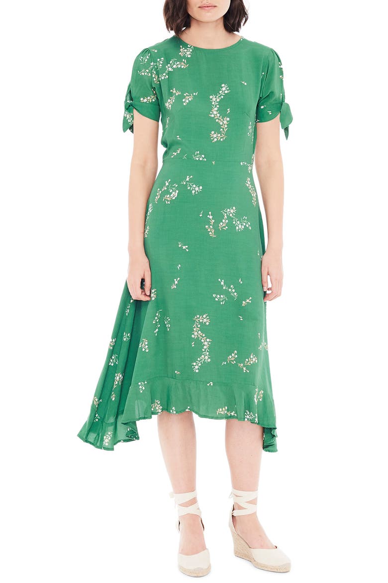 Emilia Floral Midi Dress, Main, color, MYRTILLE FLORAL PRINT - GREEN