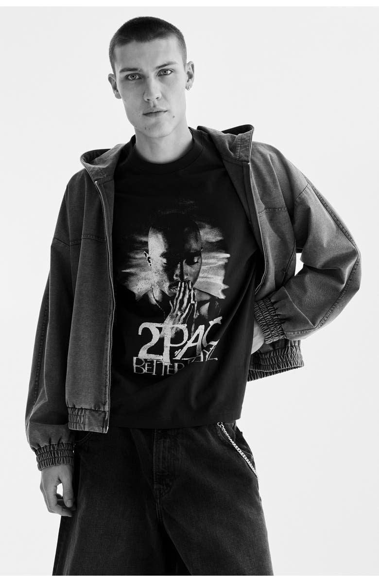 H&M Loose Fit T-shirt, Alternate, color, Black/2Pac
