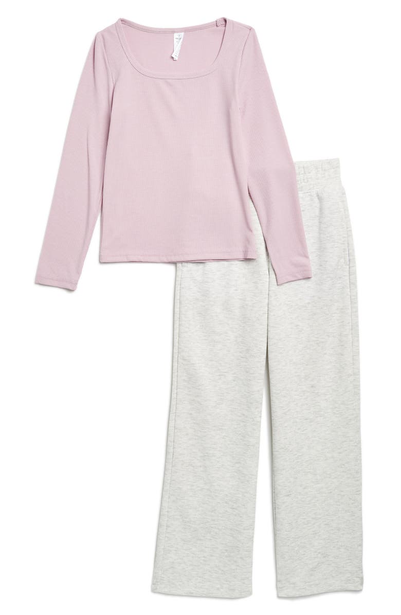 90 DEGREE BY REFLEX Kids' Heavenly Rib T-Shirt & Sweatpants Set, Main, color, Fair Orchid/ Htr.lt.grey