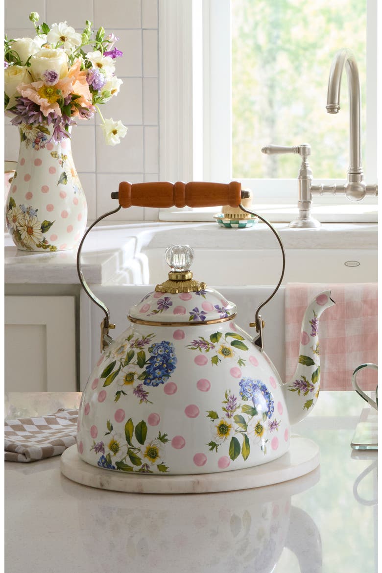 Wildflowers Enameled Steel 3-Quart Tea Kettle, Alternate, color, PINK