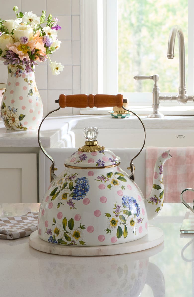MACKENZIE CHILDS Wildflowers Enameled Steel 3-Quart Tea Kettle, Alternate, color, Pink