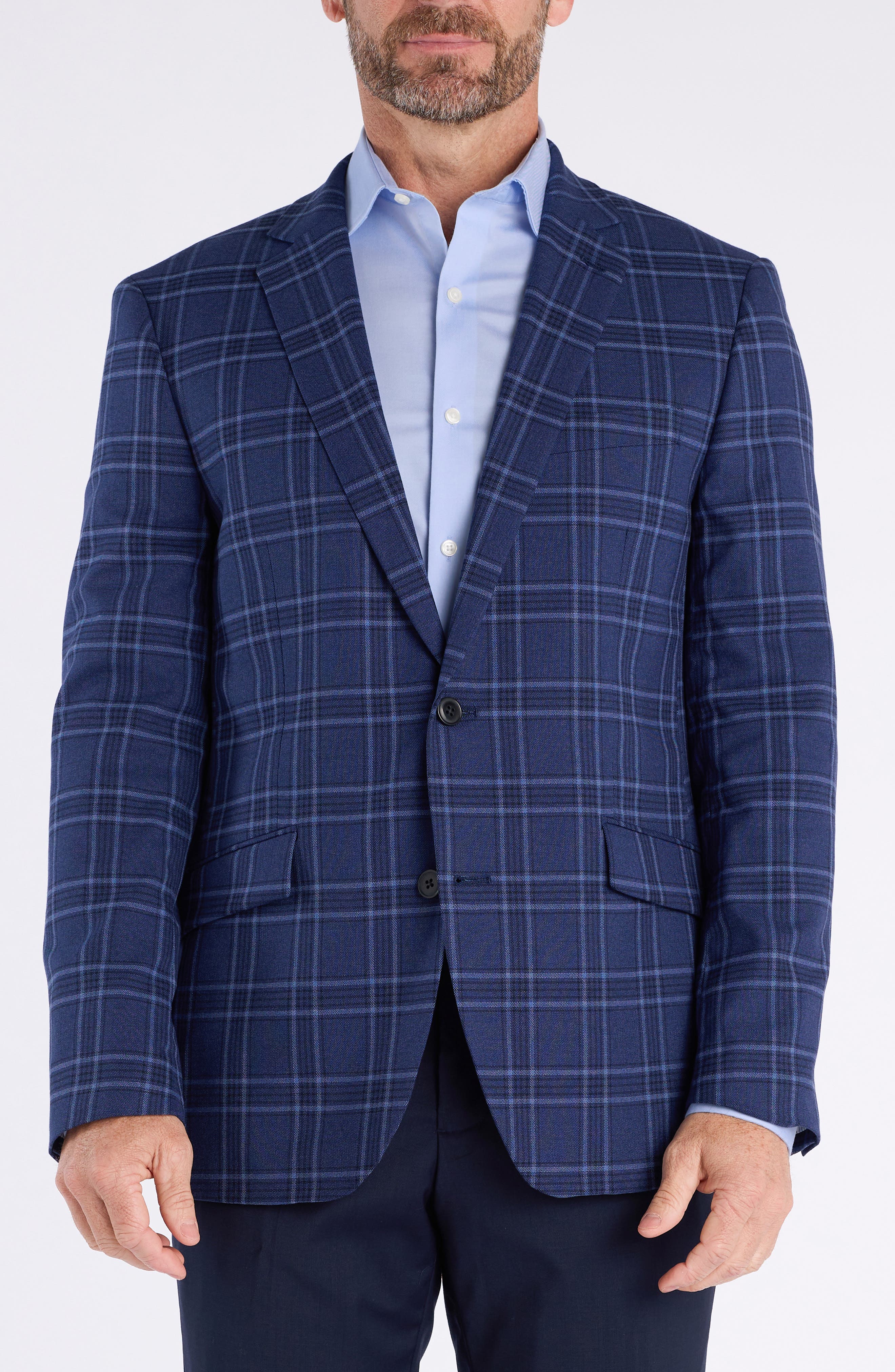 SAVILE ROW CO Navy Windowpane Plaid Sport Coat