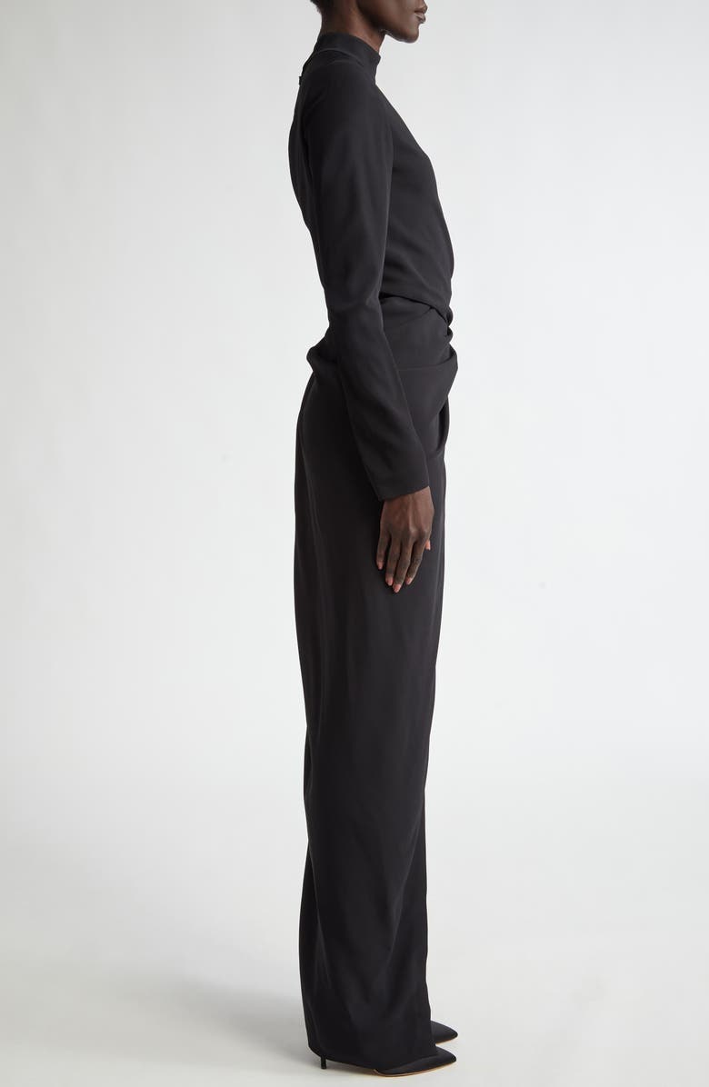 Oscar de la Renta High Slit Long Sleeve Cady Gown, Alternate, color, Black