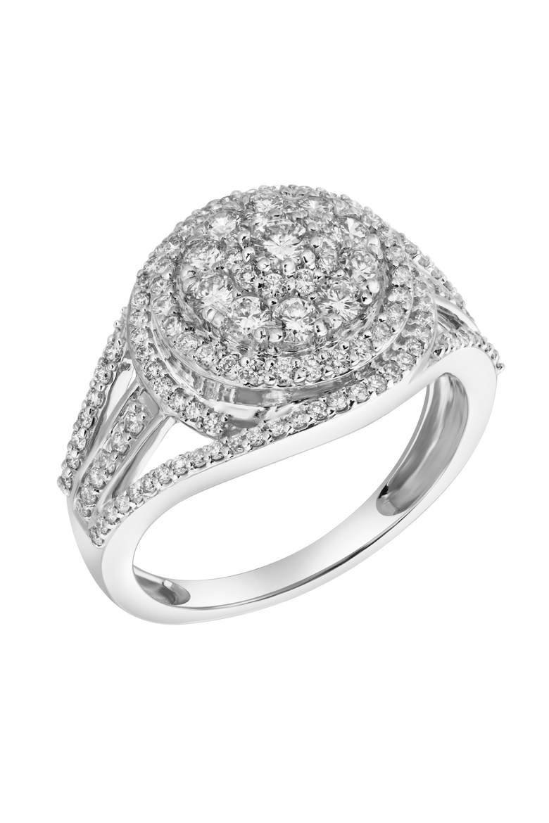 Imperium 14K Gold Round Diamond Studded Double Halo Ring - 0.99cts, Alternate, color, 14K White Gold