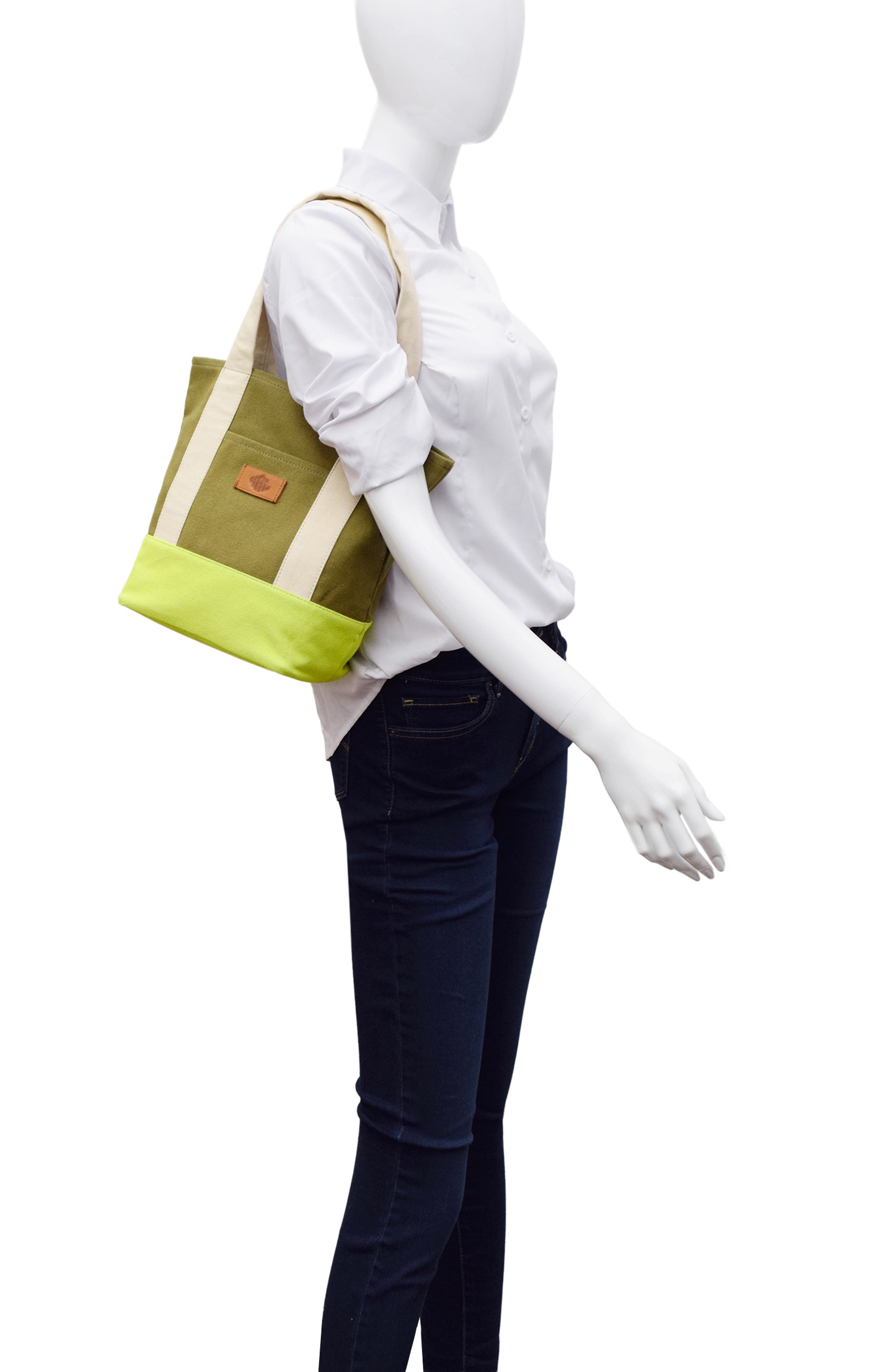 New Amsterdam Leatherworks Medium Kylee Colorblock Tote Bag, Alternate, color, Olive/ Natural