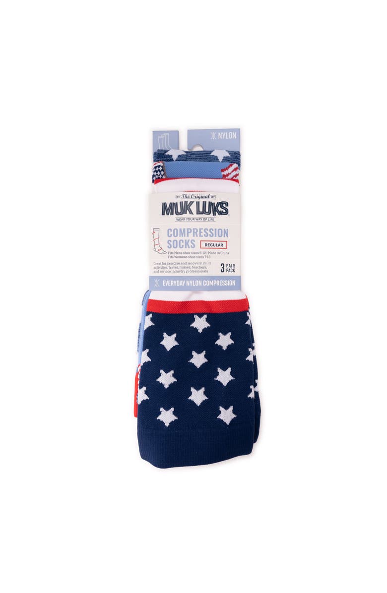 MUK LUKS Tall Nylon Blend Compression Socks 3 Pair Pack, Alternate, color, Red/White/Blue