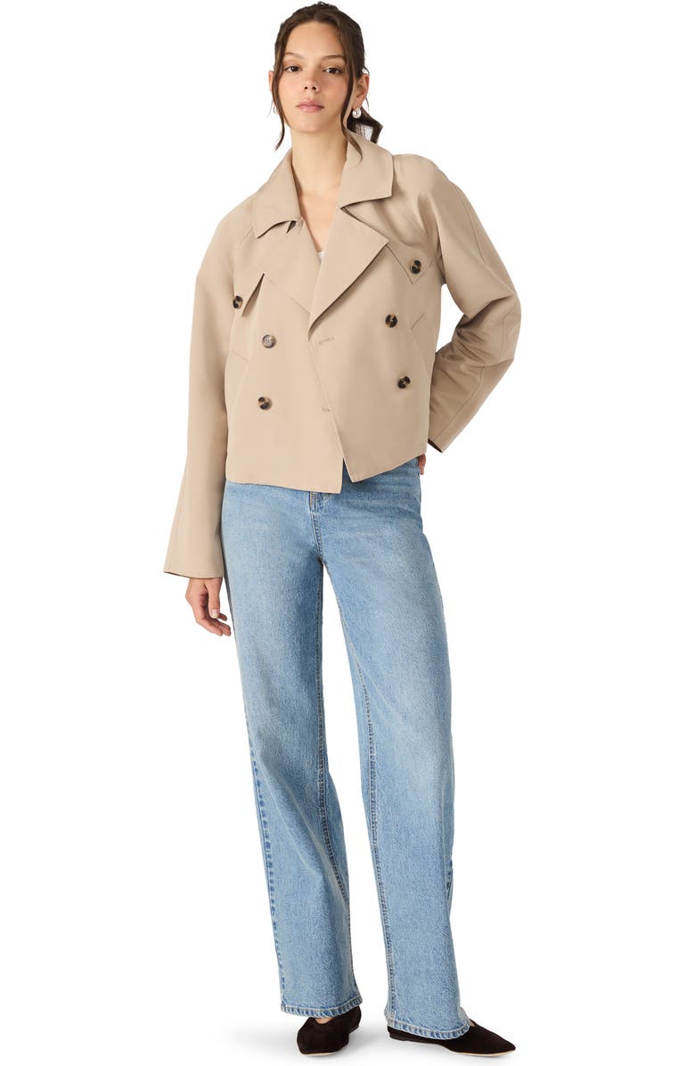 Steve Madden Double Breasted Short Trench Coat, Alternate, color, Medium Khaki