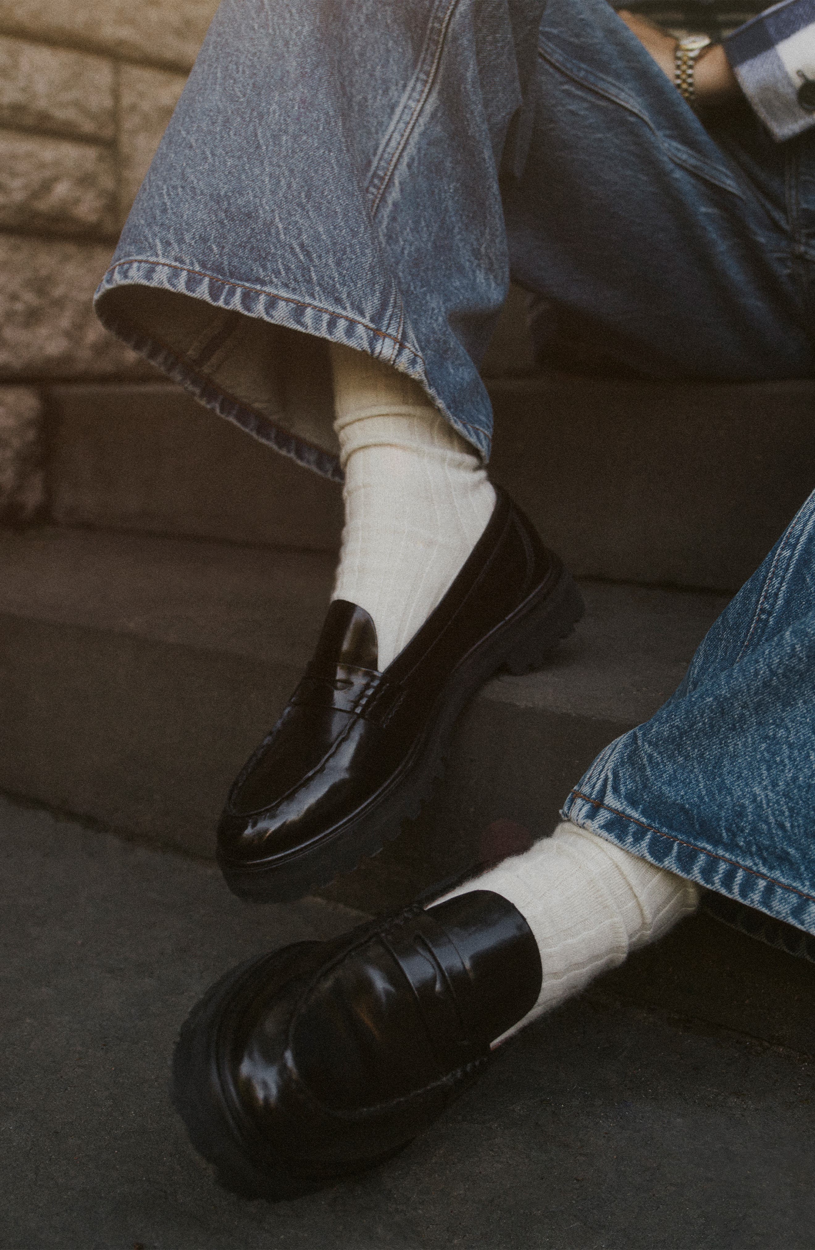 Reformation Agathea Platform Penny Loafer, Alternate, color, Black