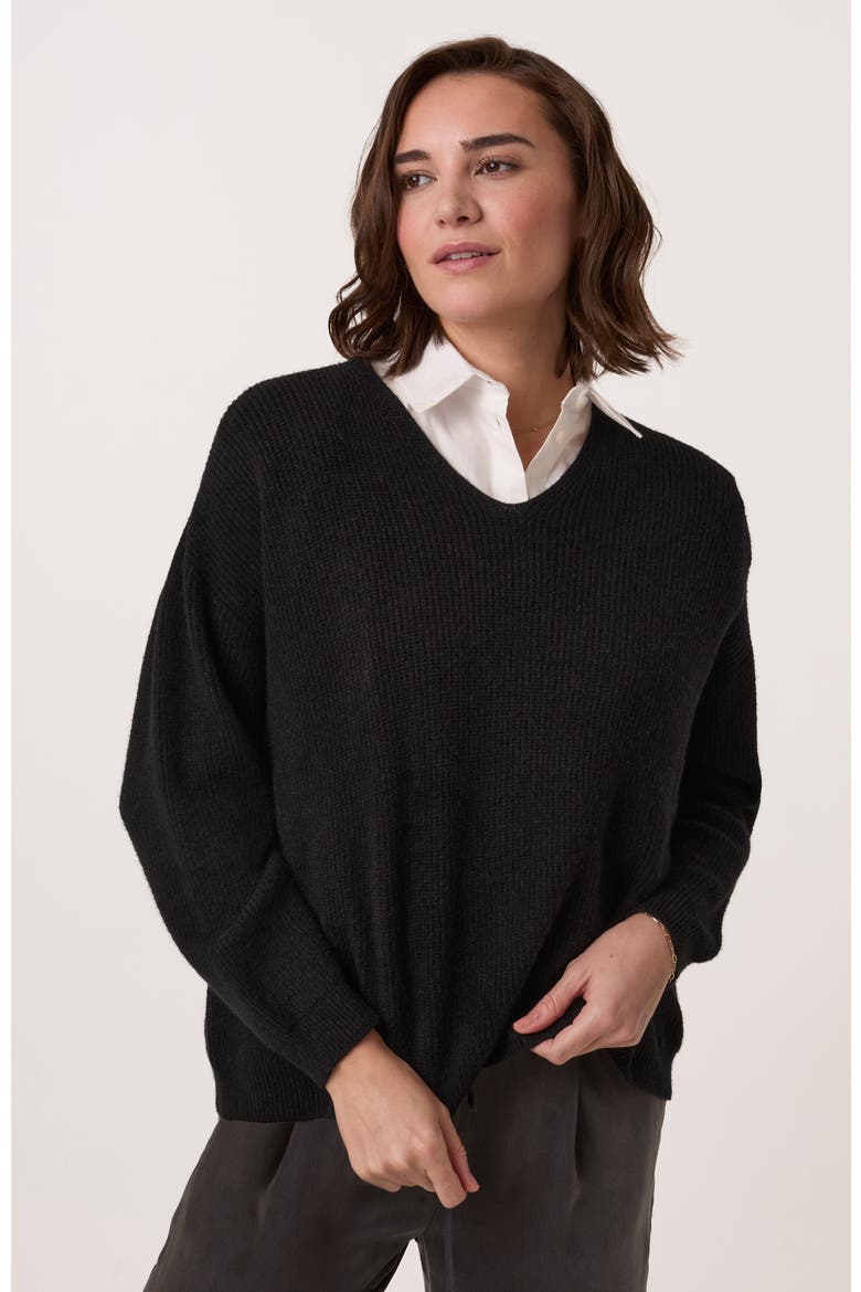 Ribbed V-Neck Jumper, Main, color, Black
