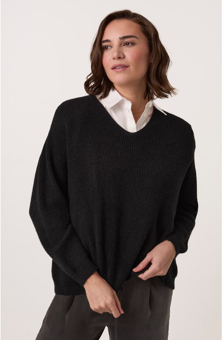 Celtic & Co. Ribbed V-Neck Jumper, Main, color, Black