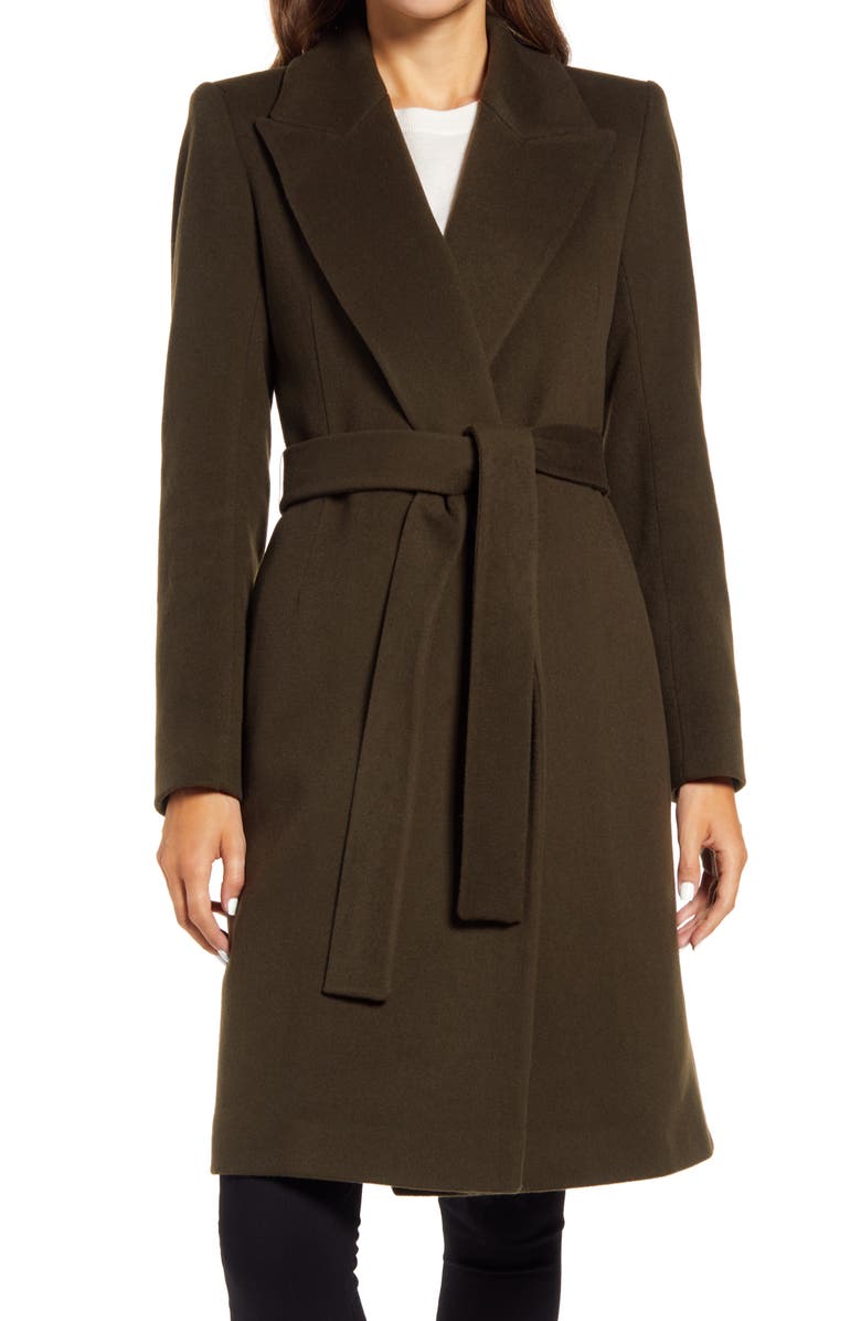 Fleurette Peak Lapel Wool Wrap Coat, Main, color,