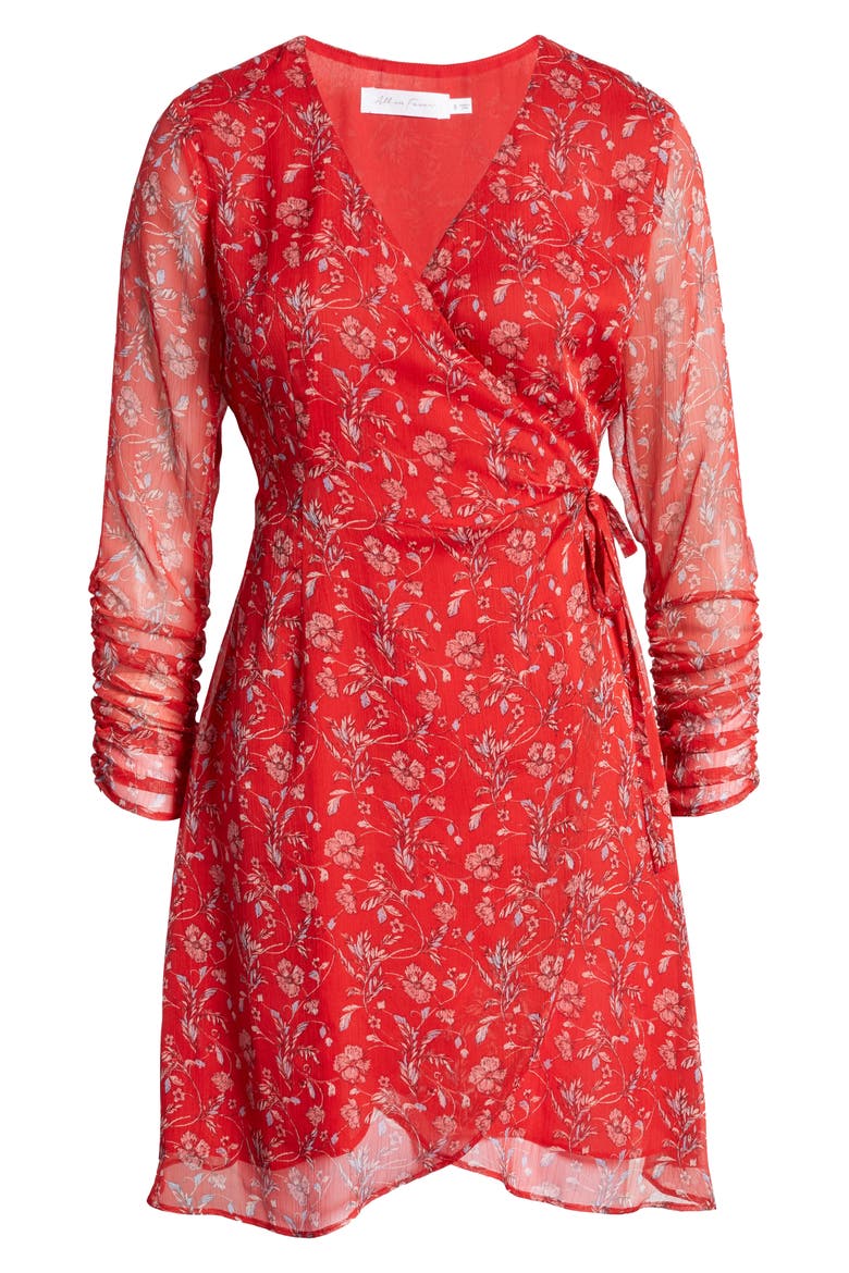 Floral Wrap Minidress, Alternate, color, RED MULTI
