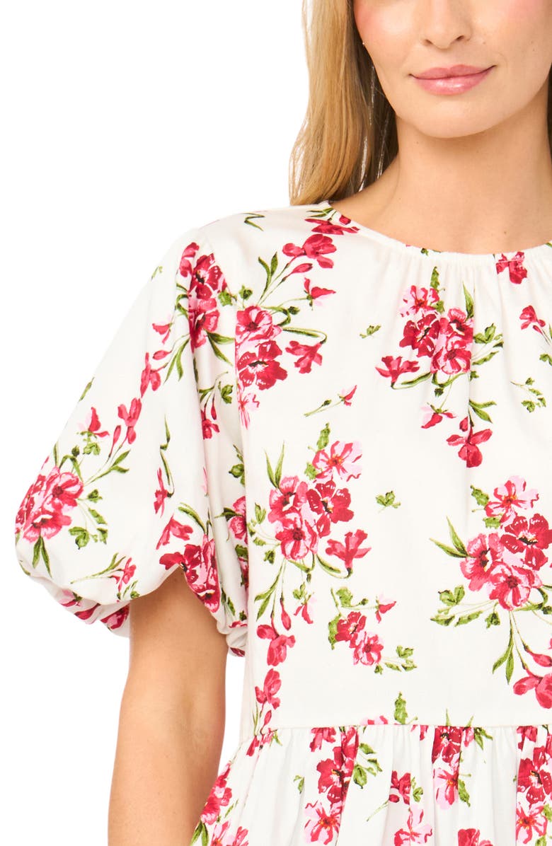 CeCe Puff Sleeve Floral Print Shirt, Alternate, color, Egret