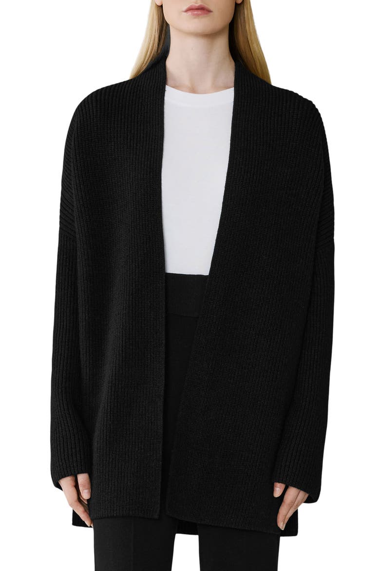 Rib Open Front Cardigan, Main, color, BLACK