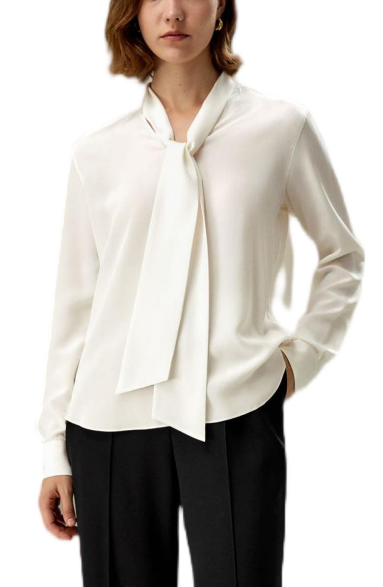 Lilysilk Silk Bowtie Blouse, Main, color, Natural White