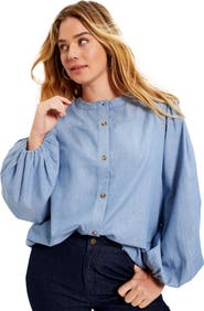June + Vie Puff Sleeve Chambray Jacket