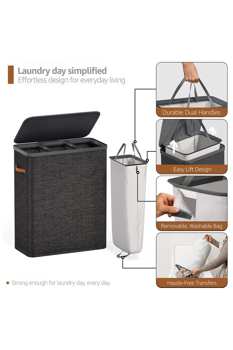 3-Compartment Laundry Basket, Alternate, color, BLACK