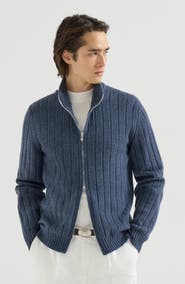 Brunello Cucinelli Cashmere ribbed cardigan with zip