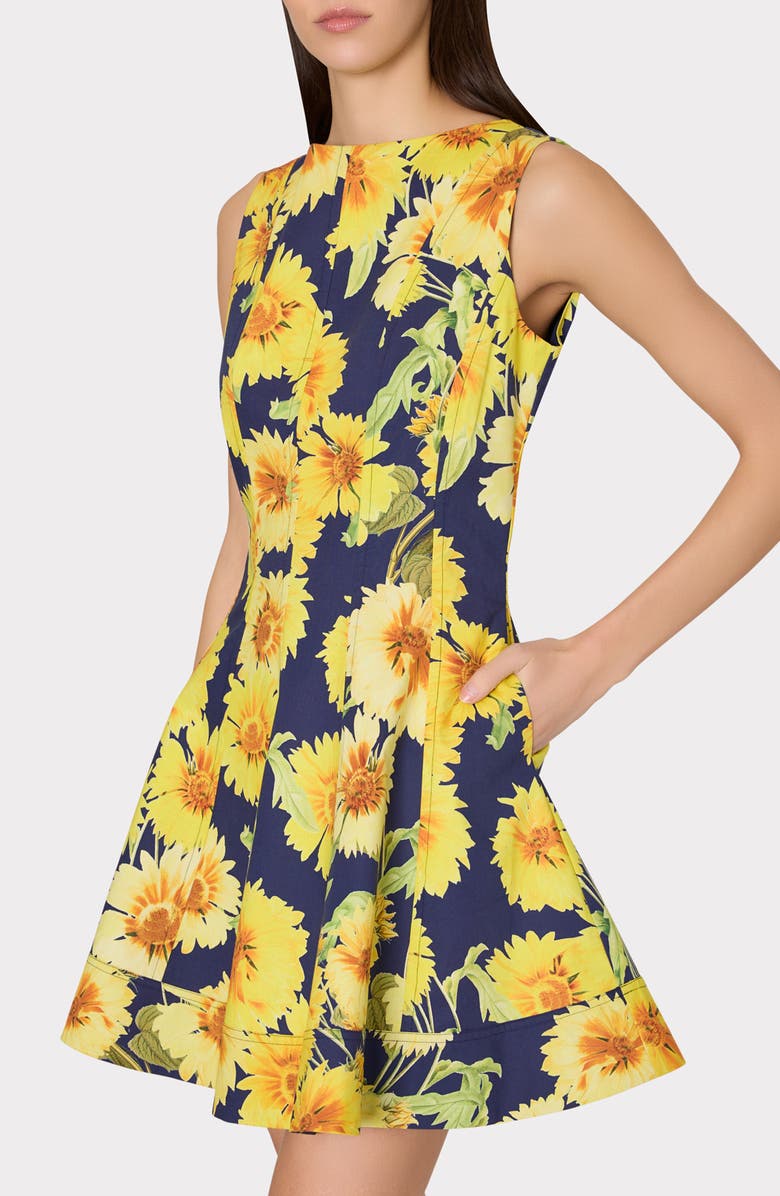Milly Poppy Sunflower Sleeveless Fit & Flare Minidress, Main, color, Navy Multi