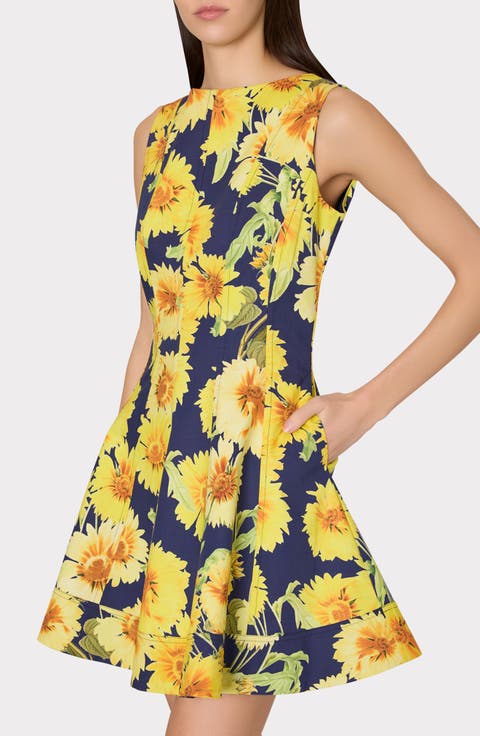 Poppy Sunflower Sleeveless Fit & Flare Minidress
