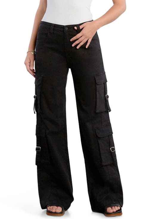 High Waist Straight Leg Cargo Jeans