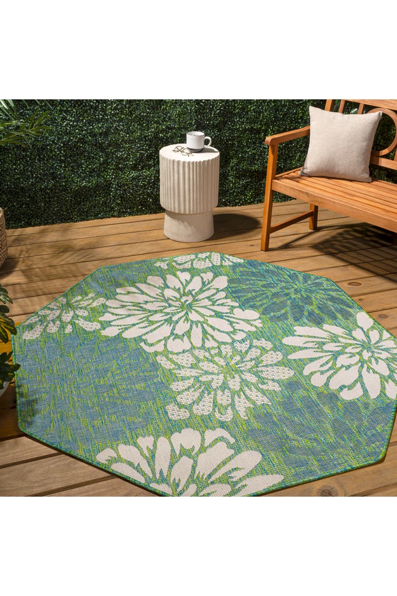 Zinnia Modern Floral Textured Weave Octagon Indoor/Outdoor Area Rug, Alternate, color, Cream/Green