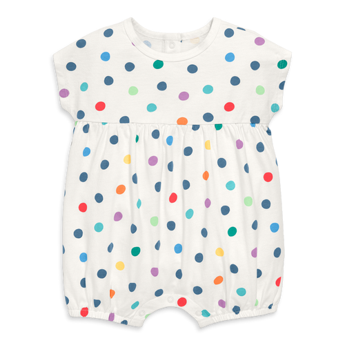 PRIMARY PRIMARY BABY BUBBLE SHORTIE IN RAINBOW CONFETTI DOTS 