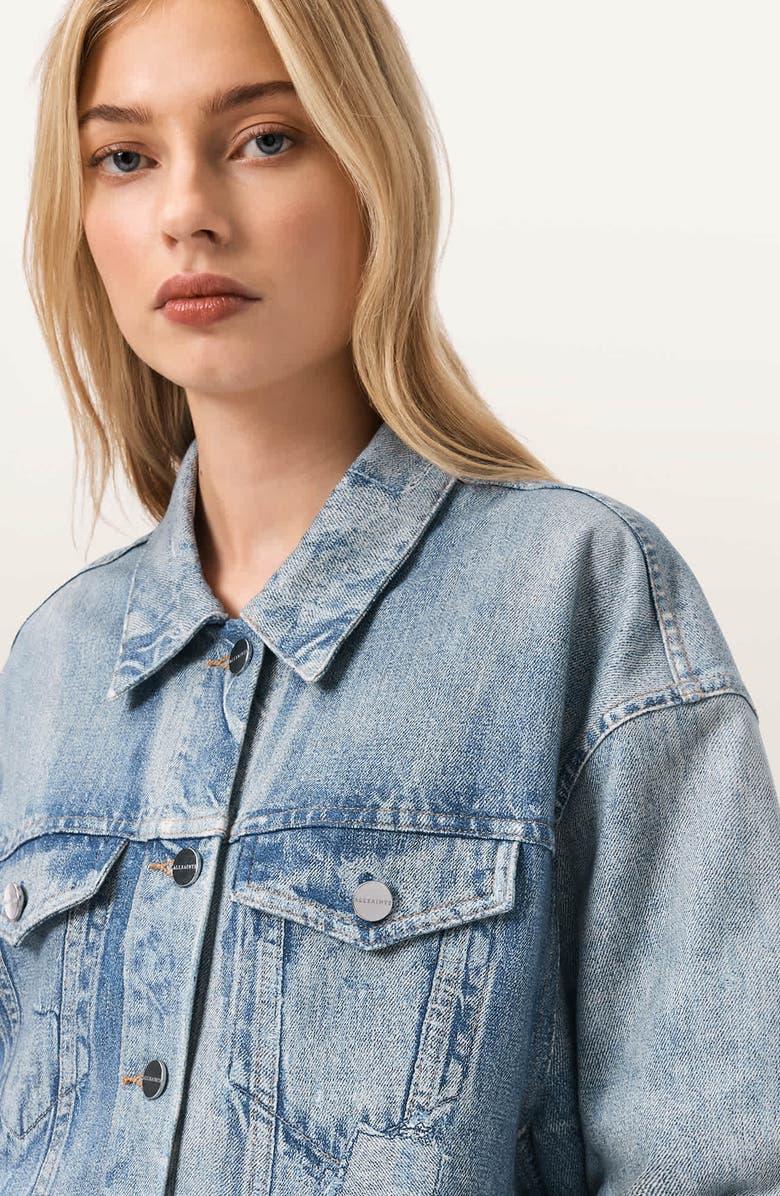 AllSaints Anders Crop French Terry Illusion Shacket, Alternate, color, Illusion Indigo