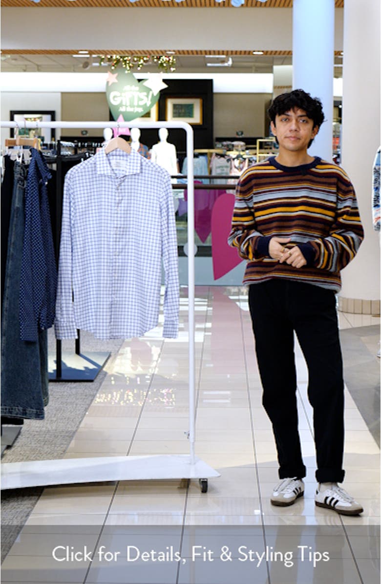 Reworked Slim Fit Navy Check Print Cotton Dress Shirt, sales video thumbnail