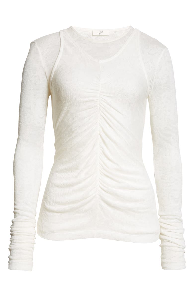 BITE Studios Chalet Ruched Semisheer Floral Lace Top, Alternate, color, Off-White 0001