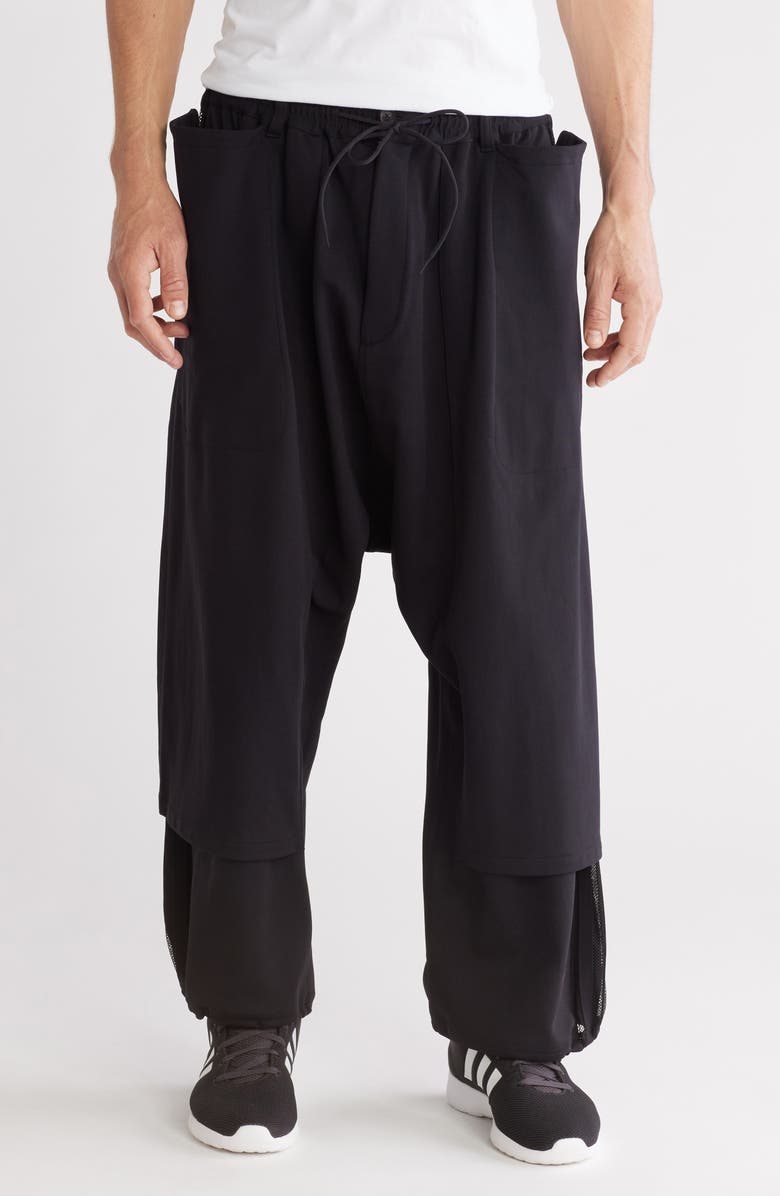Y-3 Mesh 3-Stripes Open Hem Wide Leg Track Pants, Main, color, 