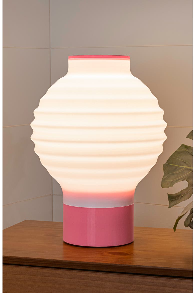 Asian Lantern 15" Vintage Traditional Plant-Based PLA 3D Printed Dimmable LED Table Lamp, Alternate, color, White/Hot Pink