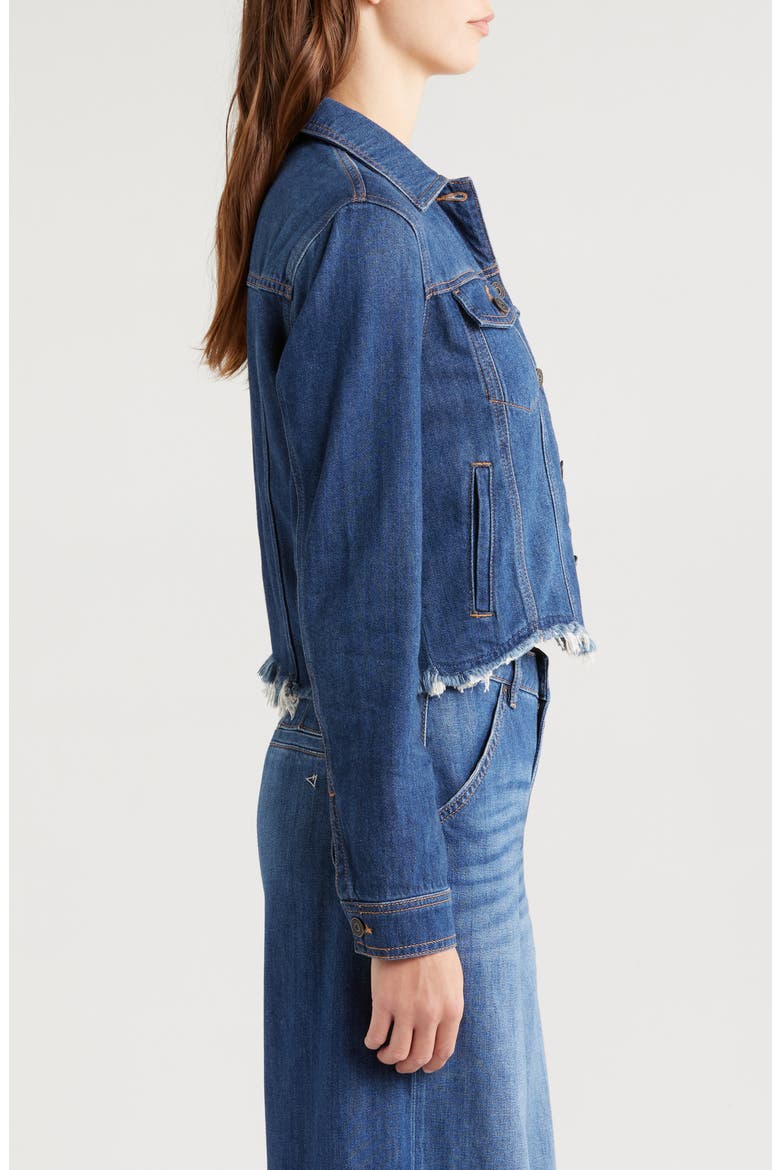 Frayed Denim Crop Jacket, Alternate, color, DARK WASH