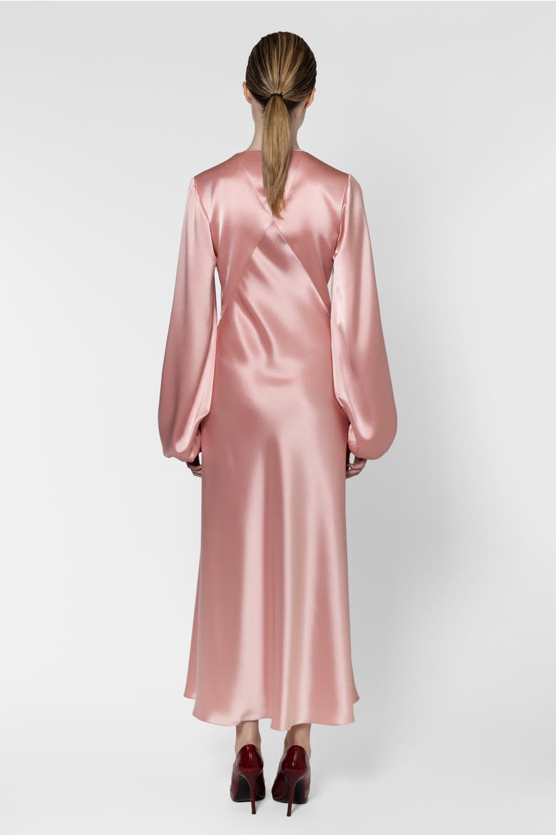 Amori Long Sleeve Satin Midi Dress, Alternate, color, Rose Clair